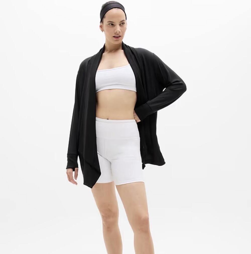Athleta Pranayama Restore Wrap Ultra-Soft Open Front Cardigan Black Size XL/T